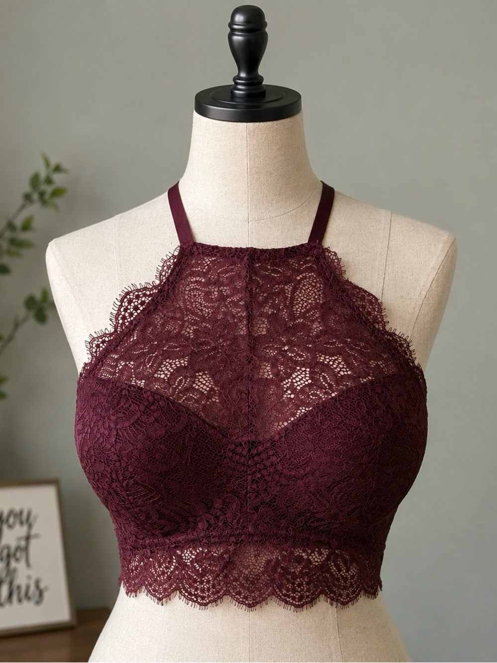 PINK Victoria's Secret High-Neck Lace Bralette in Plum
